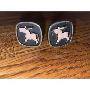 VINTAGE Hickok Silver Tone Enamel Democratic Party Donkey Cufflinks Political